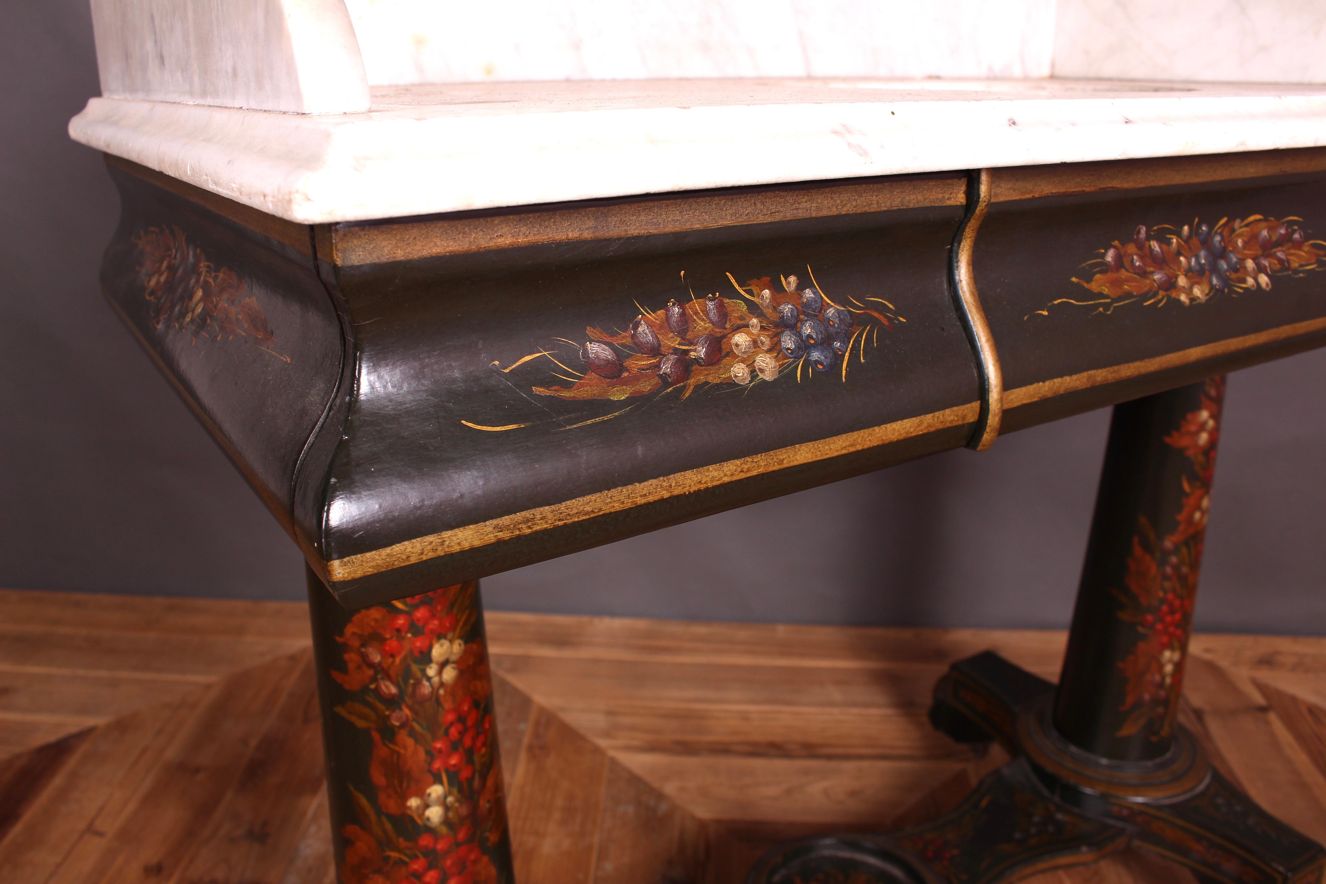 Victorian Ebonized and Painted Marble-Topped Washstand 3
