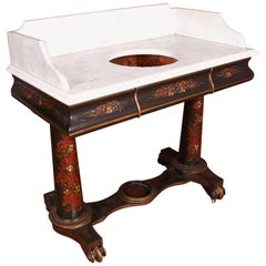 Victorian Ebonized and Painted Marble-Topped Washstand