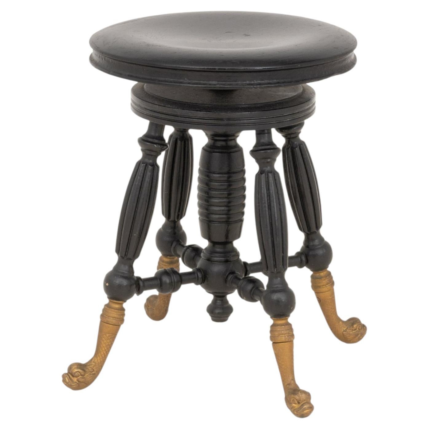 Victorian Ebonized Circular Piano Stool, circa 1900