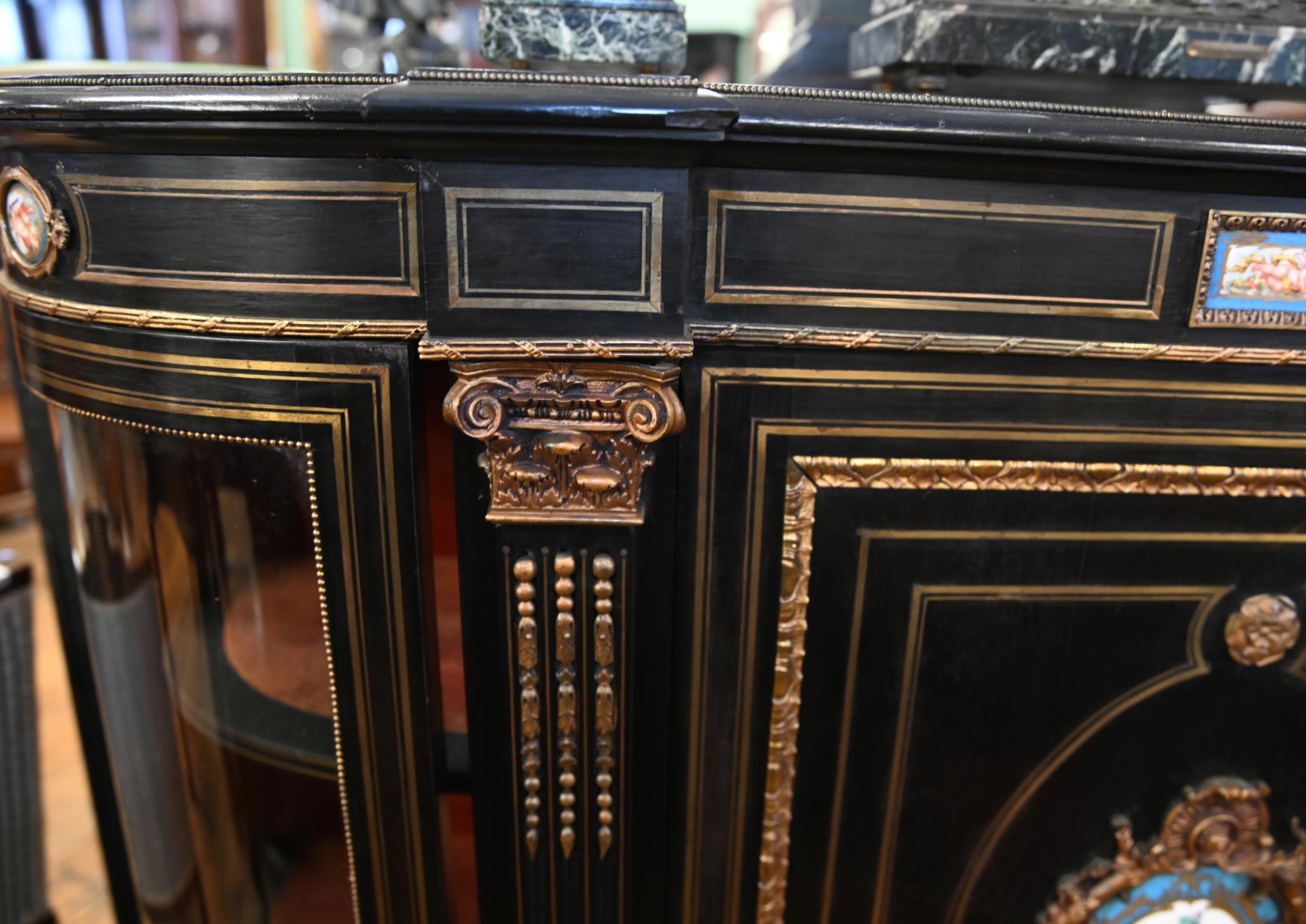 Victorian Ebonized Credenza Side Cabinet Sevres Plaques 1880 For Sale 1