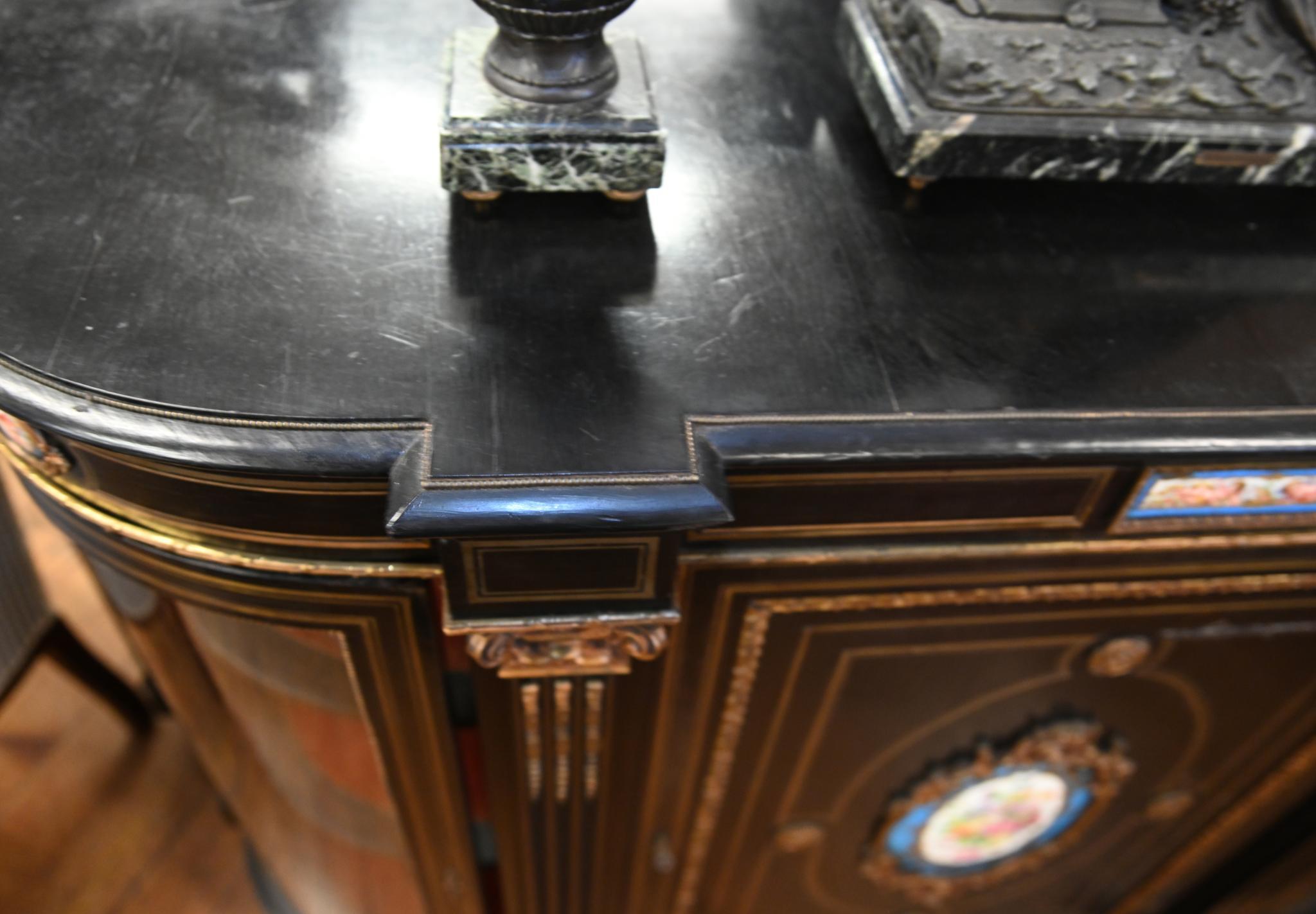 Victorian Ebonized Credenza Side Cabinet Sevres Plaques 1880 For Sale 2