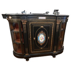 Victorian Ebonized Credenza Side Cabinet Sevres Plaques 1880