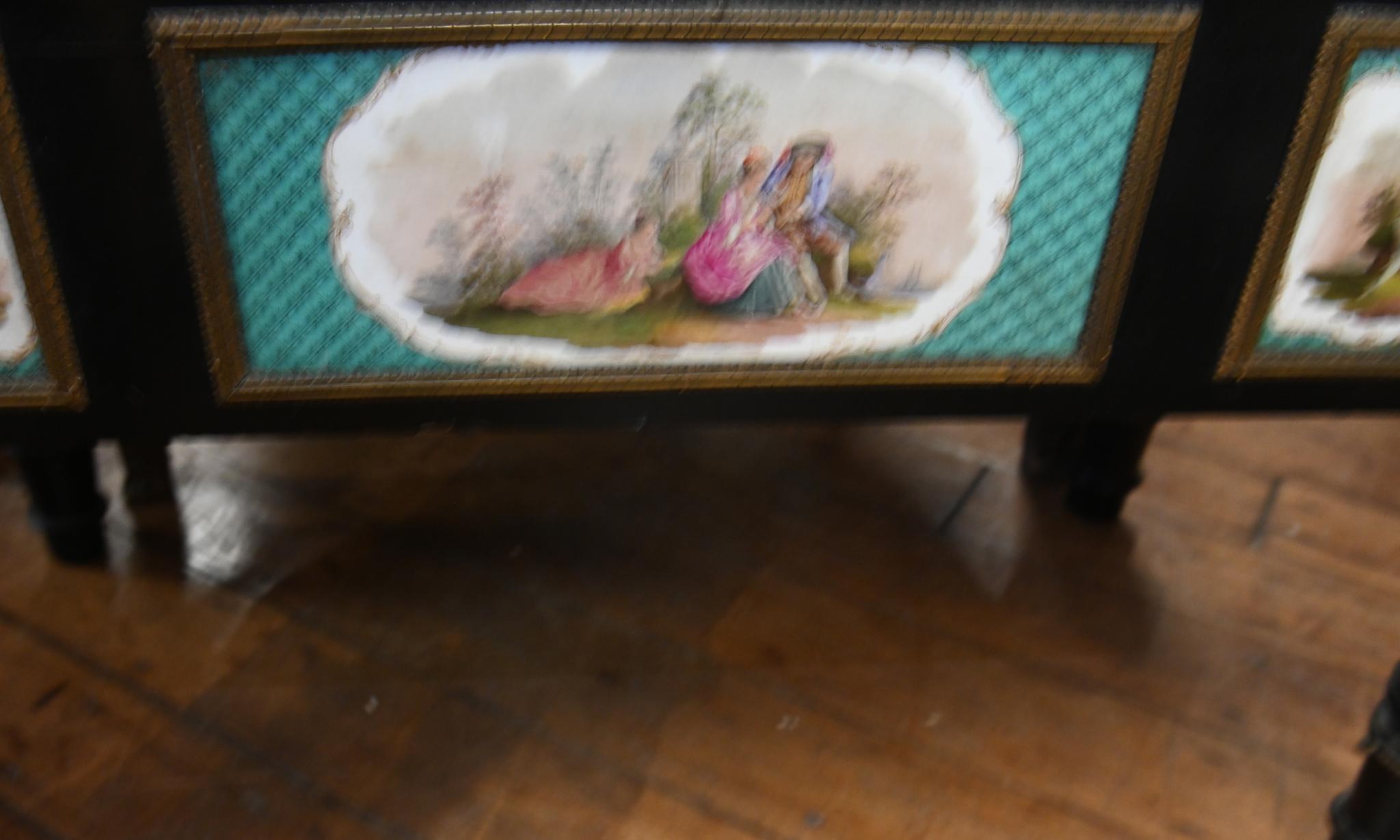 Victorian Ebonized Display Cabinet Painted Porcelain 1840 For Sale 1