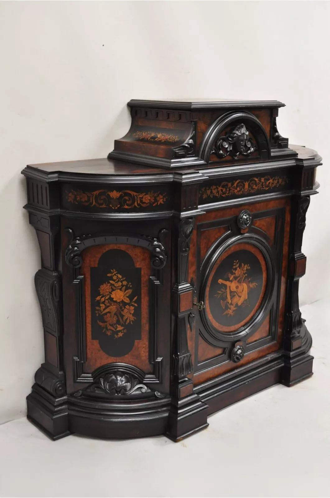 Viktorianischer Ebonisierter Palisander Figural geschnitzt Wohnzimmerschrank attr. Pottier & Stymus im Angebot 12