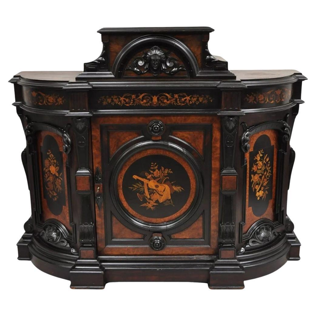 Viktorianischer Ebonisierter Palisander Figural geschnitzt Wohnzimmerschrank attr. Pottier & Stymus im Angebot