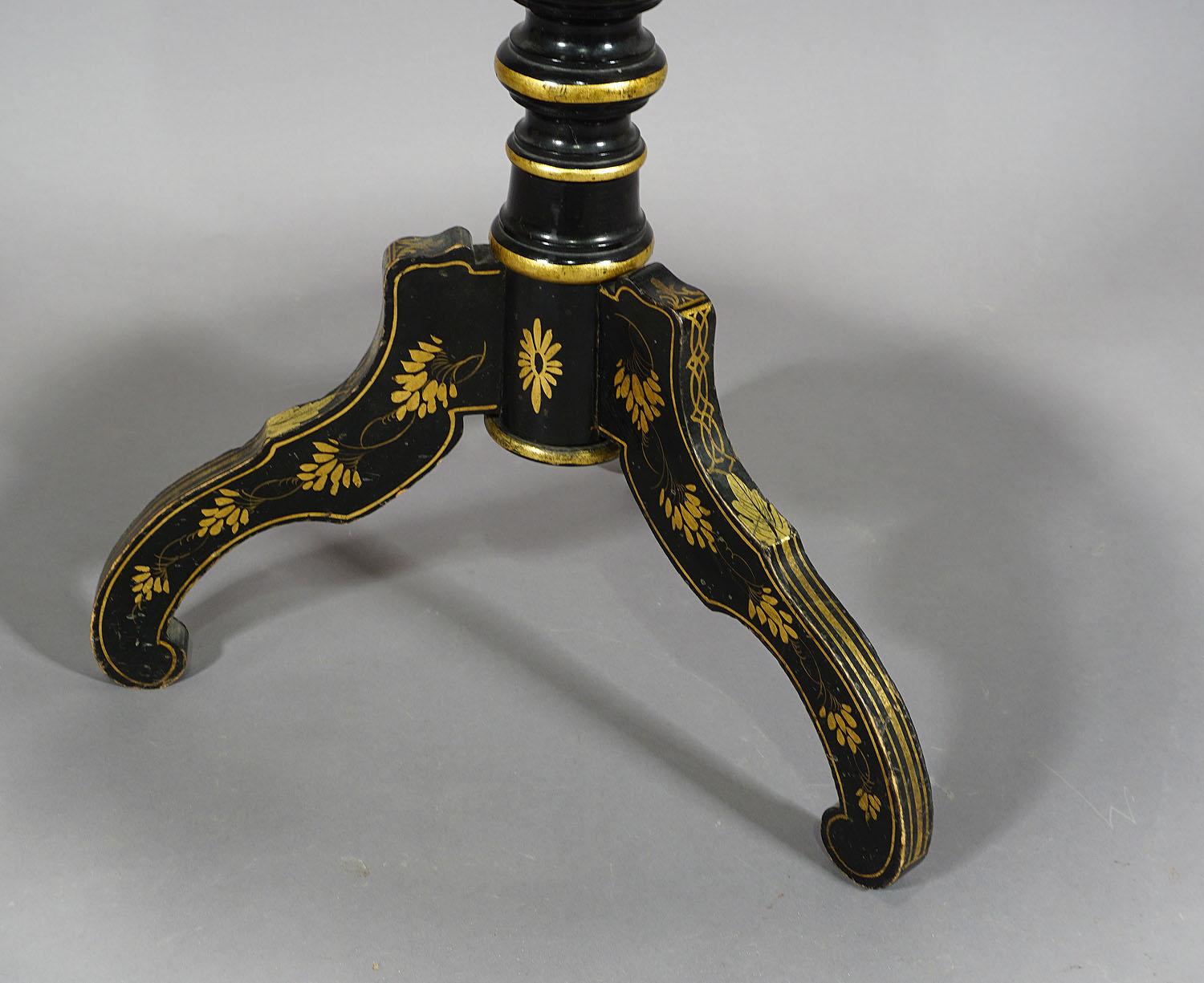 19th Century Victorian Ebonized Side Table with Mother of Pearl Inlays