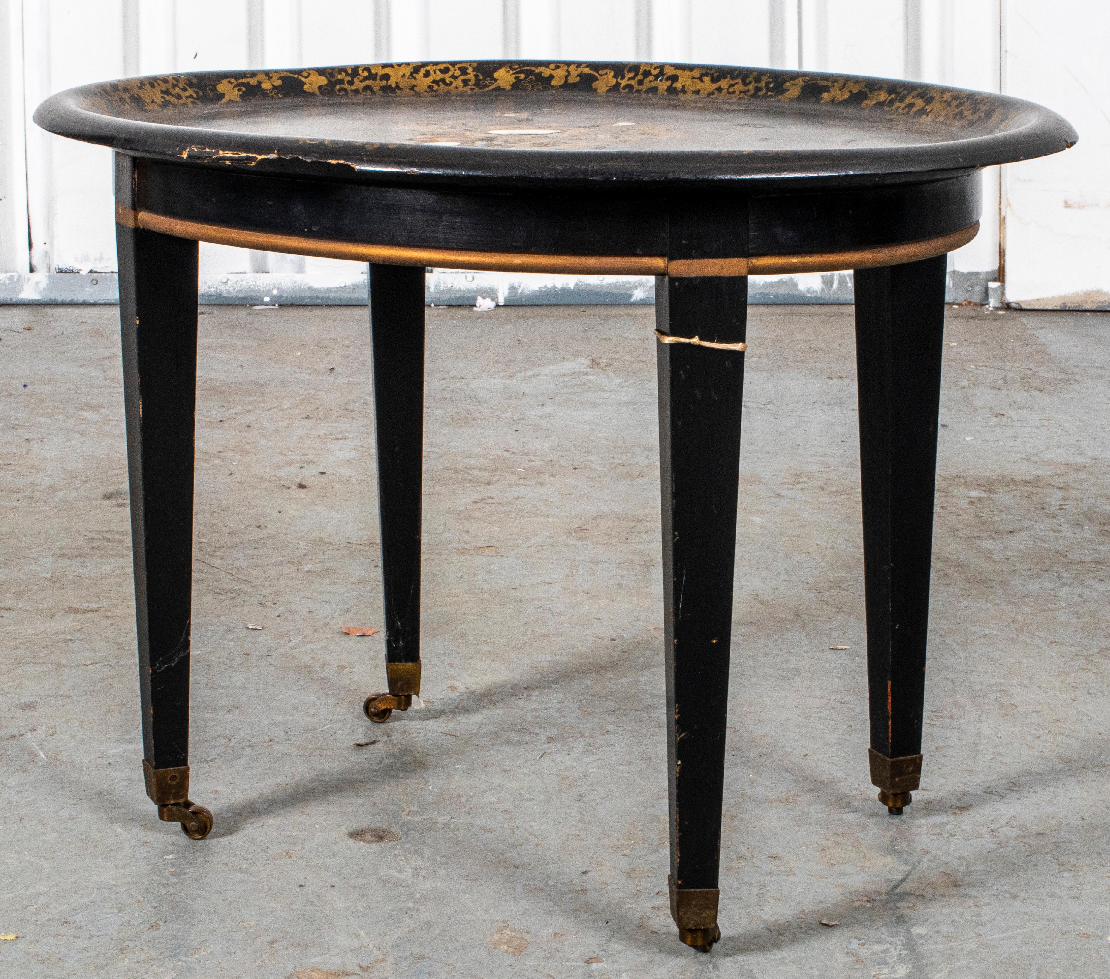 Wood Victorian Ebonized Tray Side Table For Sale