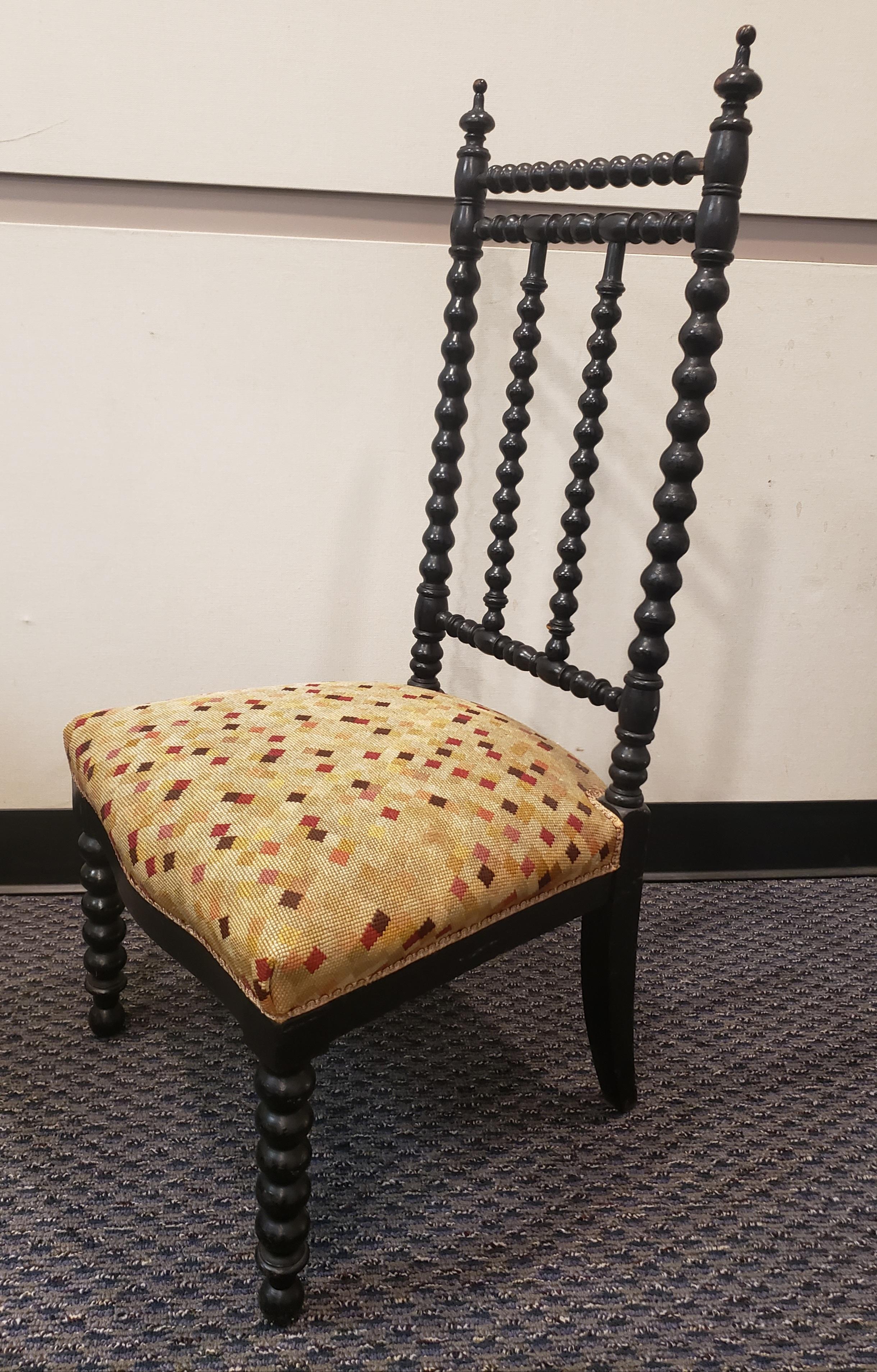 Fabric Victorian Ebonized Turned Mahogany Side Chair, Circa 1920s For Sale