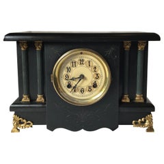 Antique Victorian Ebonized Wood Mantle Clock