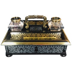 Victorian Ebony and Brass Inlaid ‘Lund’ Desk Inkstand