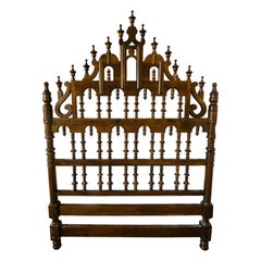 Victorian Eccentric Wooden Headboard, Jacobian Style, Walnut
