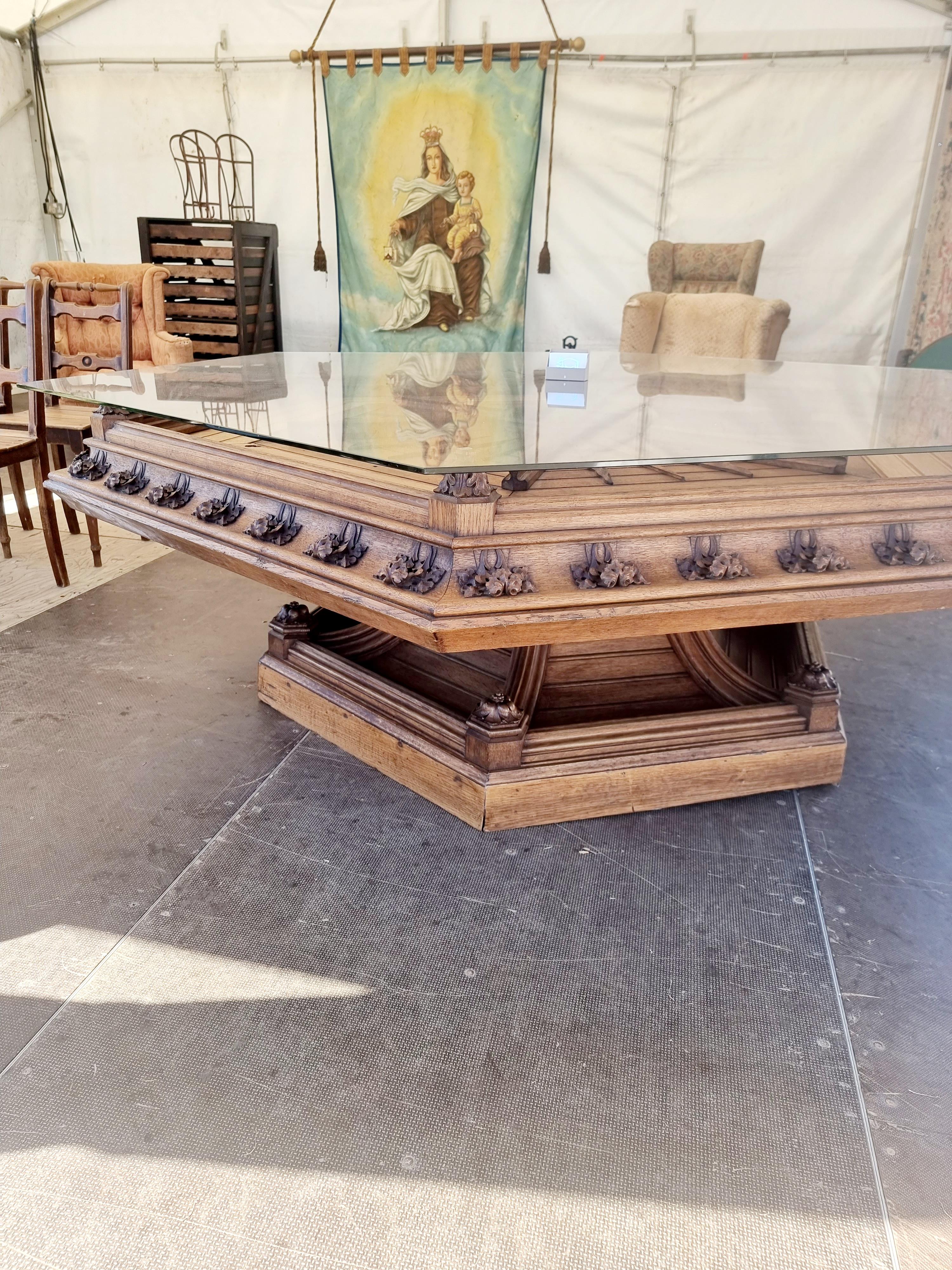 Crafted with reverence and reimagined with vision, this extraordinary centre table is a unique and majestic transformation of an original Victorian oak church pulpit, dating from circa 1880. Resurrected into a one-of-a-kind showcase table, this