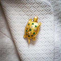 Victorian Edmond Plisson Emerald Diamond Gold Turtle Brooch