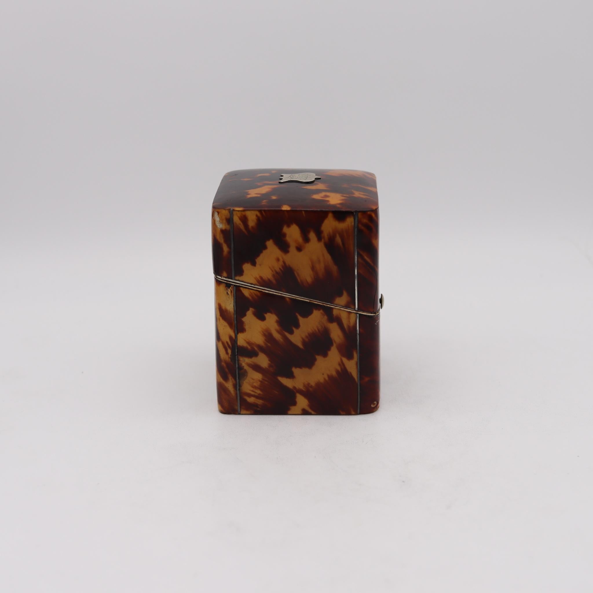 English Victorian Edwardian 1900 Desk Inkwell Box in Faux Tortoise Shell and Sterling For Sale
