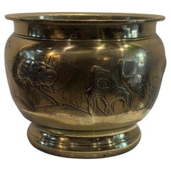 Victorian–Edwardian Brass Jardiniere with Japanese-Influenced Etched Motifs