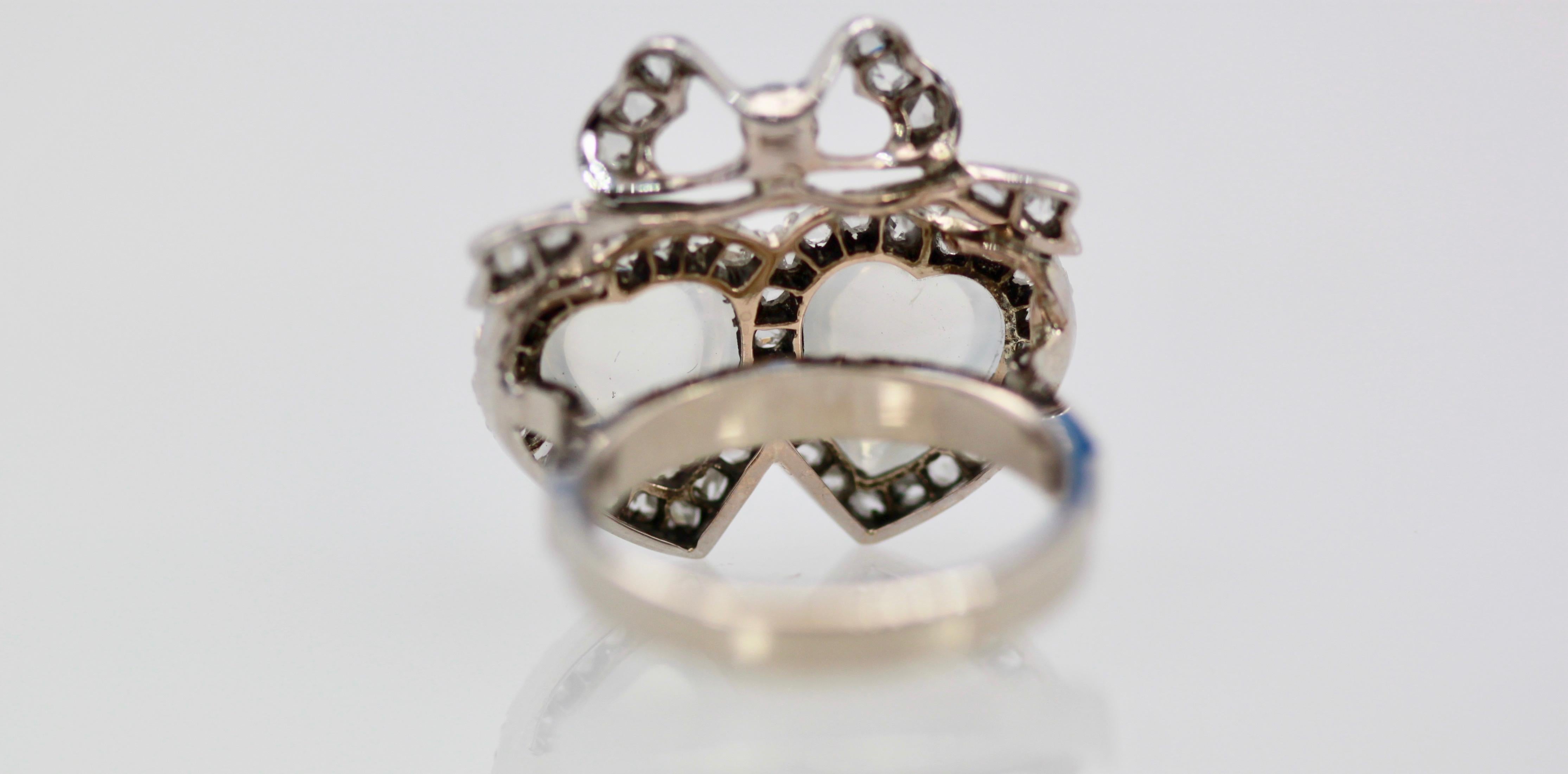 Victorian Edwardian Double Heart Moonstone Sweetheart Ring 2
