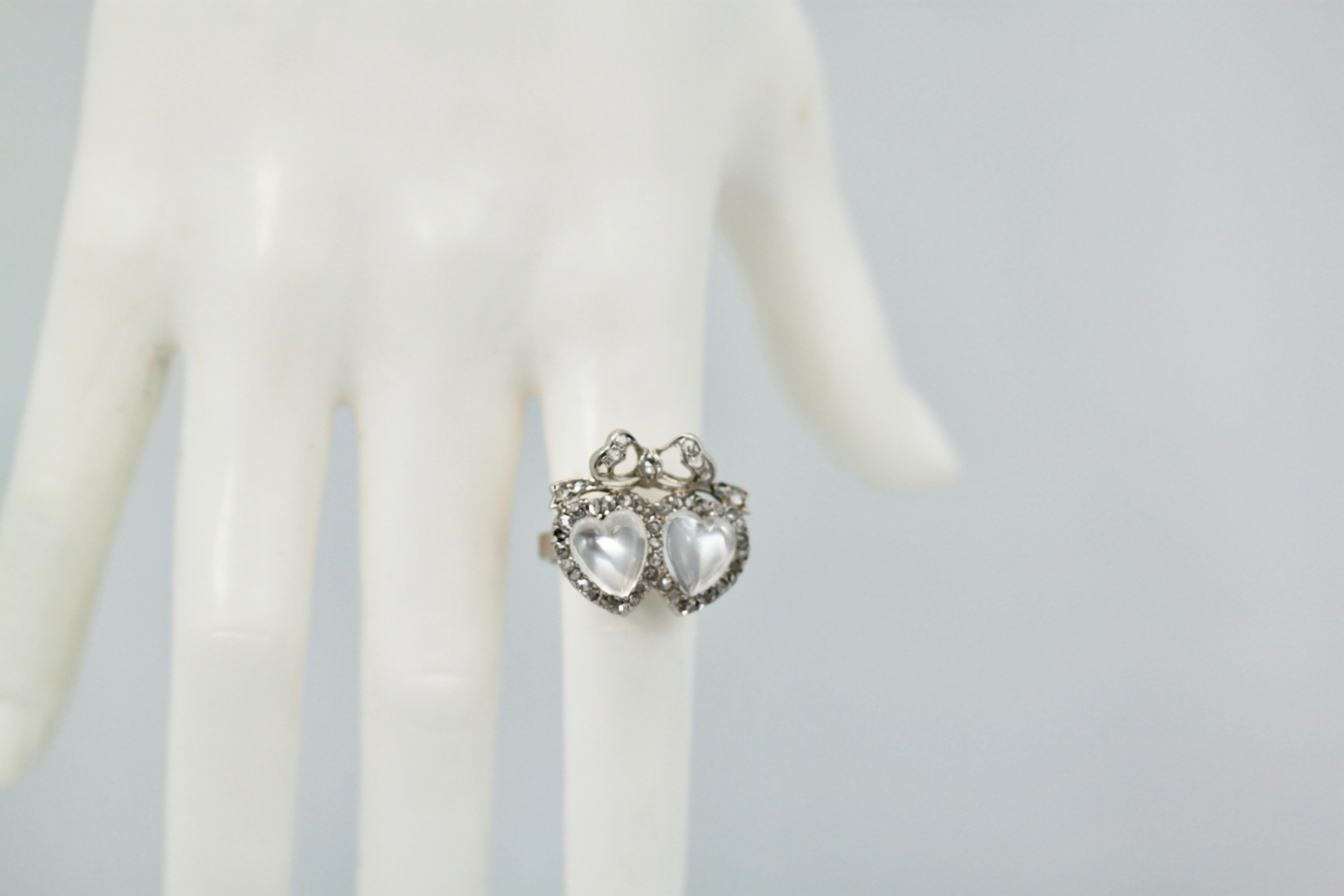 Victorian Edwardian Double Heart Moonstone Sweetheart Ring 4