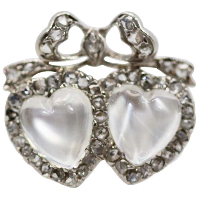 Victorian Edwardian Double Heart Moonstone Sweetheart Ring For Sale at ...