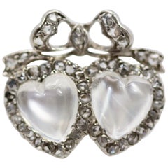 Antique Victorian Edwardian Double Heart Moonstone Sweetheart Ring