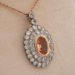 Victorian/Edwardian Imperial Topaz Diamond Pendant/Necklace 1900 ca.