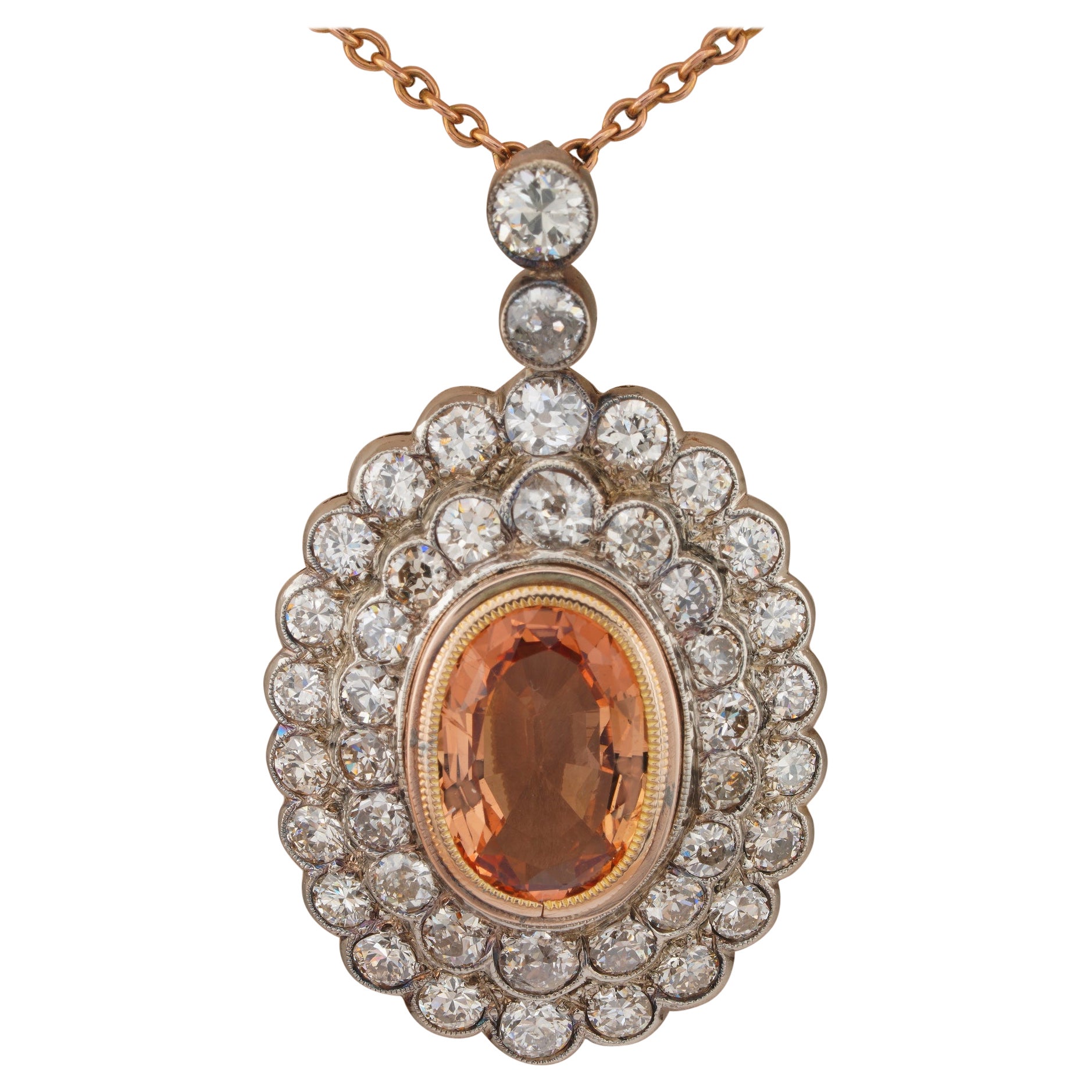 Pendentif/collier victorien/édouardien en topaze impériale et diamants, vers 1900 en vente
