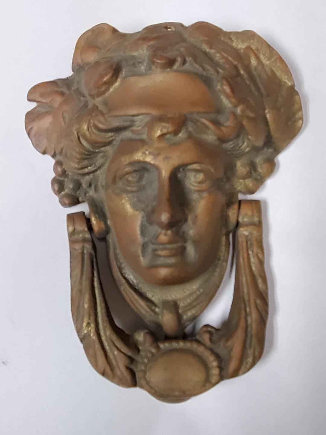 Victorian Edwardian Solid Bronze Door Knocker Ornate Neoclassical Lady's Face For Sale 10