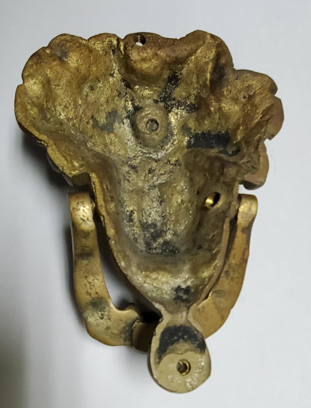 Victorian Edwardian Solid Bronze Door Knocker Ornate Neoclassical Lady's Face For Sale 3