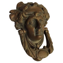 Antique Victorian Edwardian Solid Bronze Door Knocker Ornate Neoclassical Lady's Face
