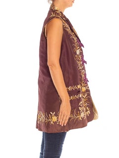 Victorian Egg Plant & Gold Floral Embroidered Silk Quilted Vest