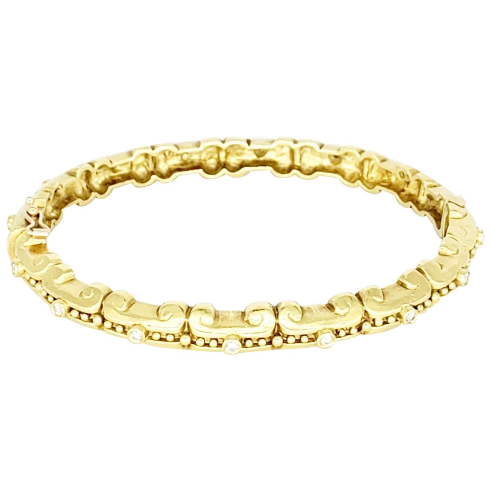 Bracelet jonc victorien égyptien en or 18 carats avec diamants épais de 0,80 carat