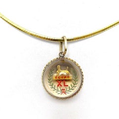 Victorian Egyptian Revival 14K Gold Reverse Painted Essex Crystal of Sphinx