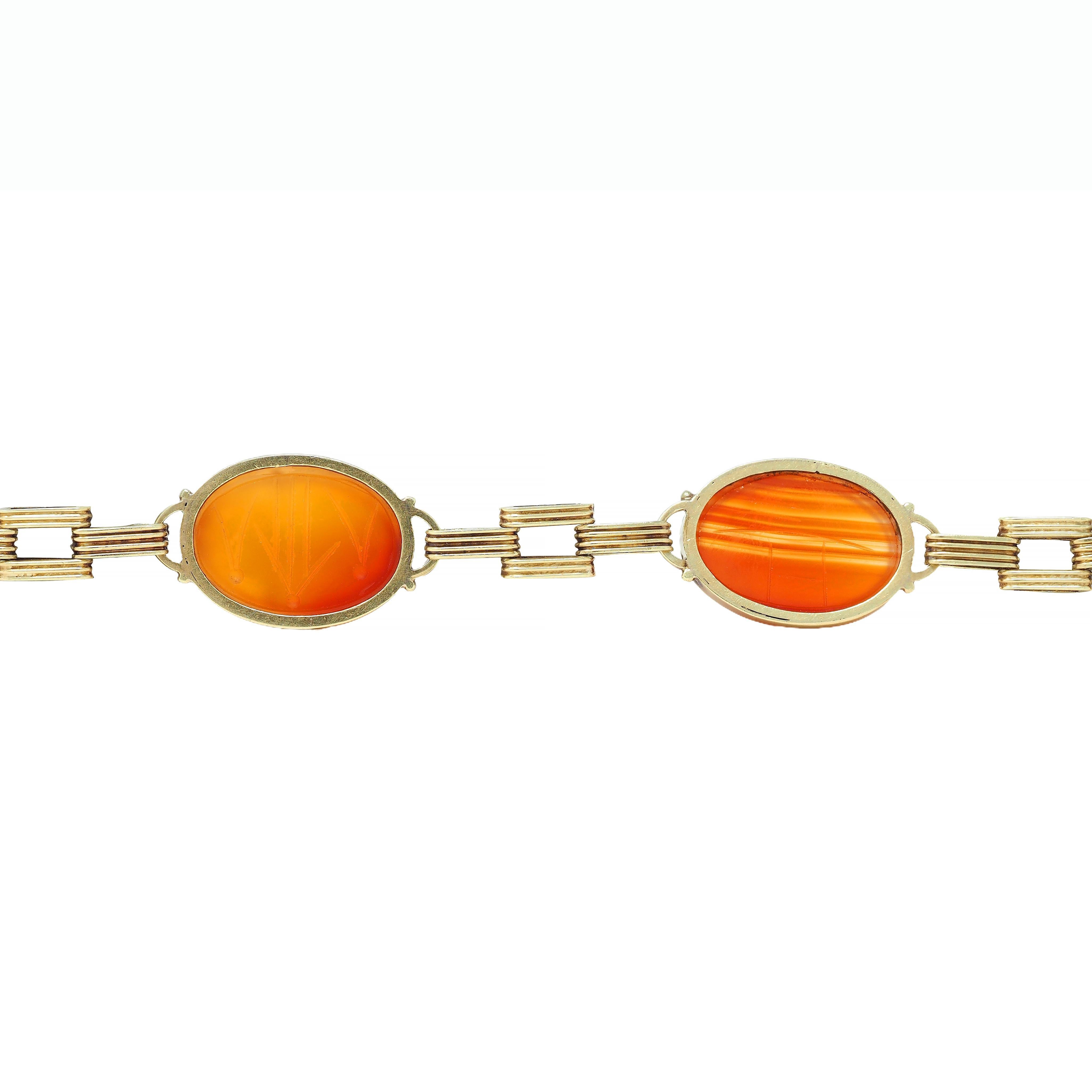 Victorian Egyptian Revival Carnelian 14K Gold Antique Scarab Link Bracelet 4