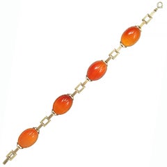 Bracciale vittoriano in corniola egiziana Revival in oro 14 carati con scarabei antichi
