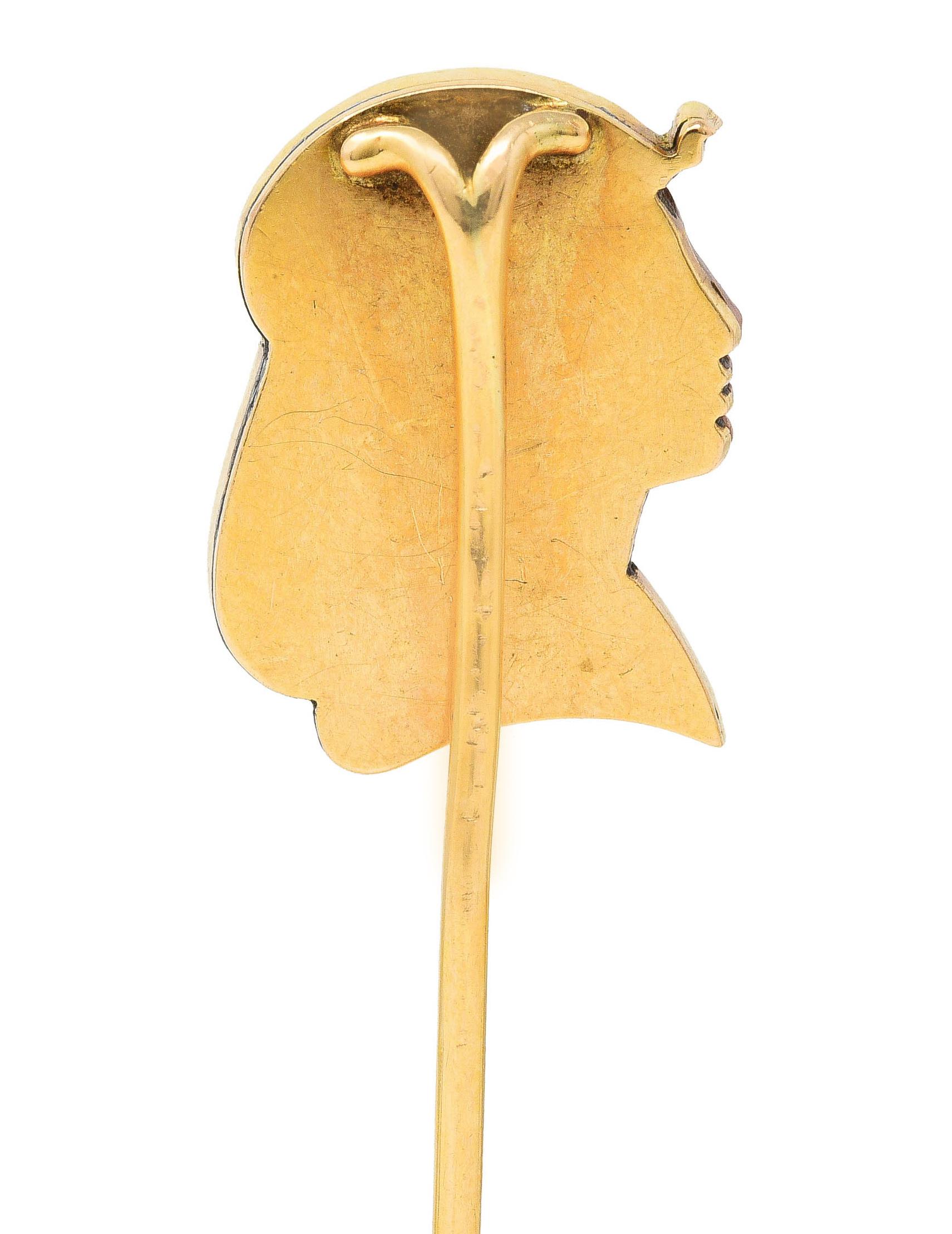 Uncut Victorian Egyptian Revival Carnelian Enamel 14 Karat Gold Pharaoh Stick Pin