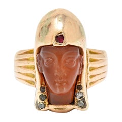 Viktorianische ägyptische Wiedergeburt Karneol Rubin Diamant 14 Karat Gold Pharao Ring