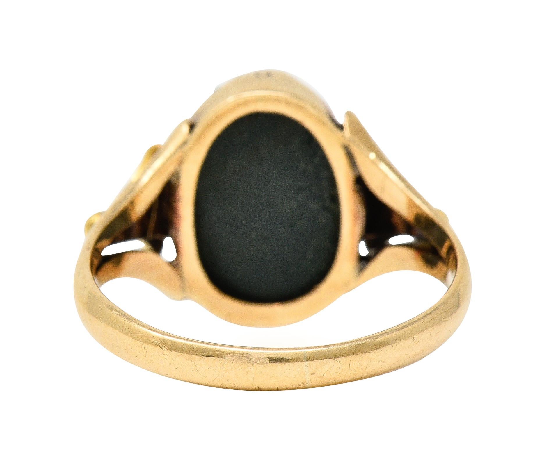 Victorian Egyptian Revival Diamond Enamel Nephrite 14 Karat Gold Scarab Ring In Excellent Condition For Sale In Philadelphia, PA