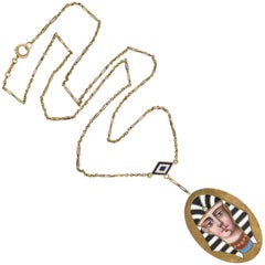Victorian Egyptian Revival Enameled Pharaoh Pendant Necklace