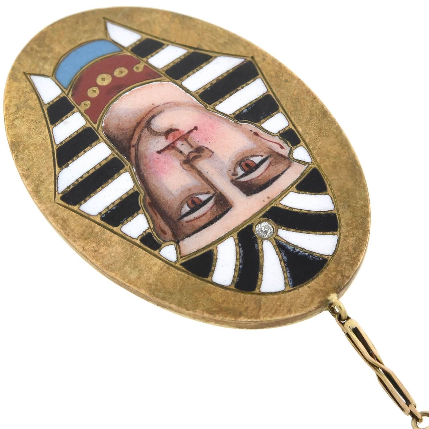 Neuviktorianische emaillierte Pharaonen-Halskette mit Anhänger, Ägyptische Wiedergeburt im Zustand „Gut“ im Angebot in Narberth, PA