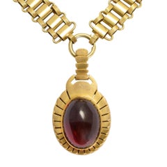 Victorian Egyptian Revival Garnet Scarab Necklace