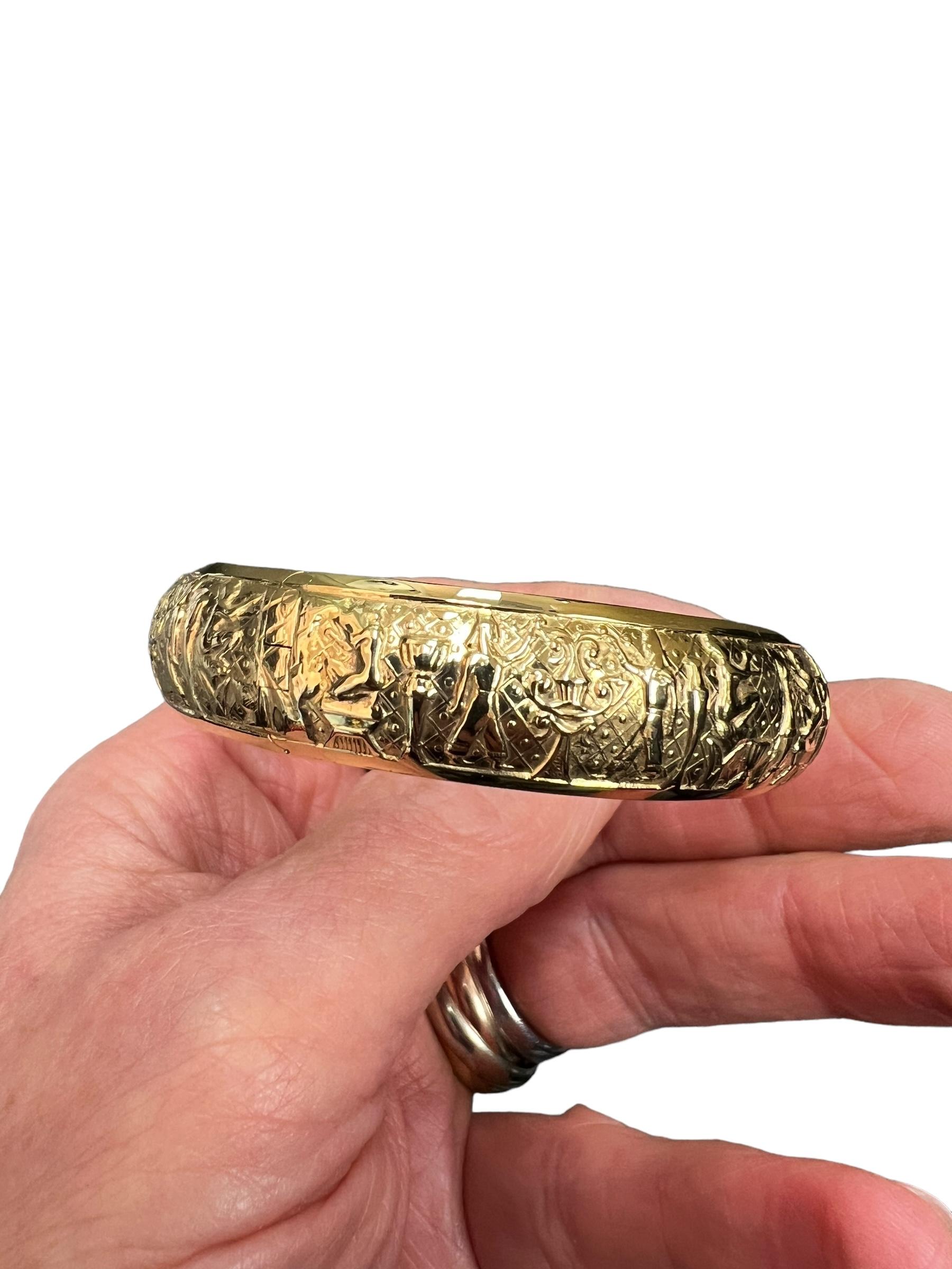 Women's or Men's Victorian Egyptian Revival Gold Bangle Bracelet For Sale