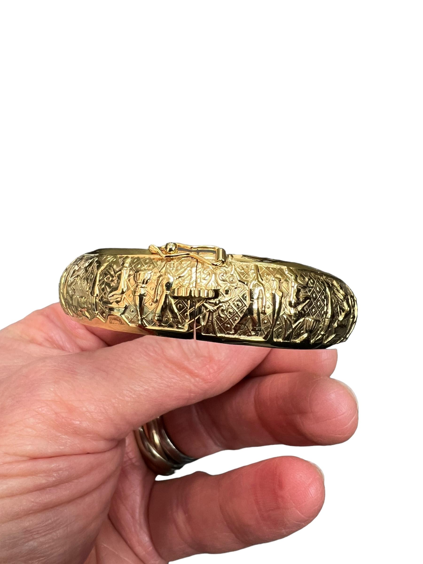 Victorian Egyptian Revival Gold Bangle Bracelet For Sale 3