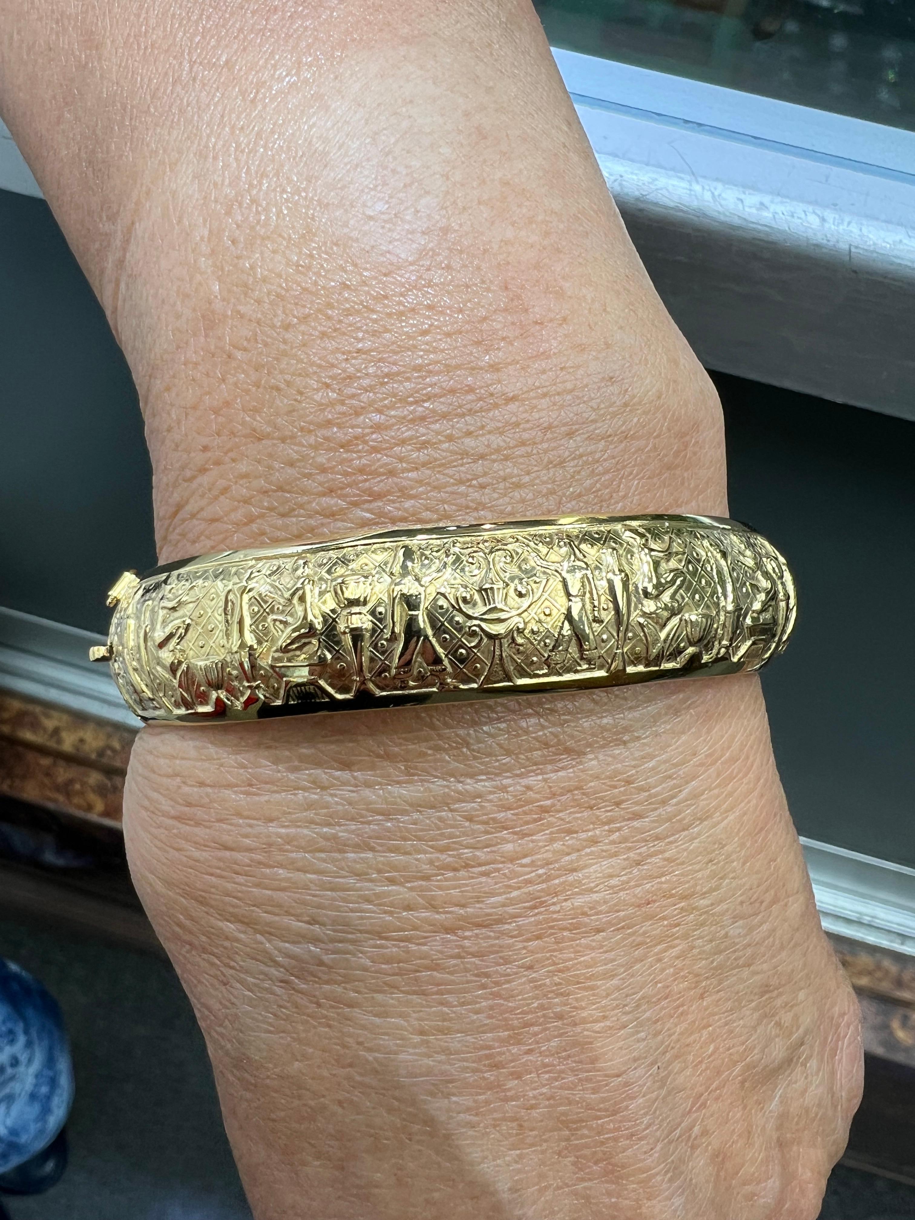 Victorian Egyptian Revival Gold Bangle Bracelet For Sale 5