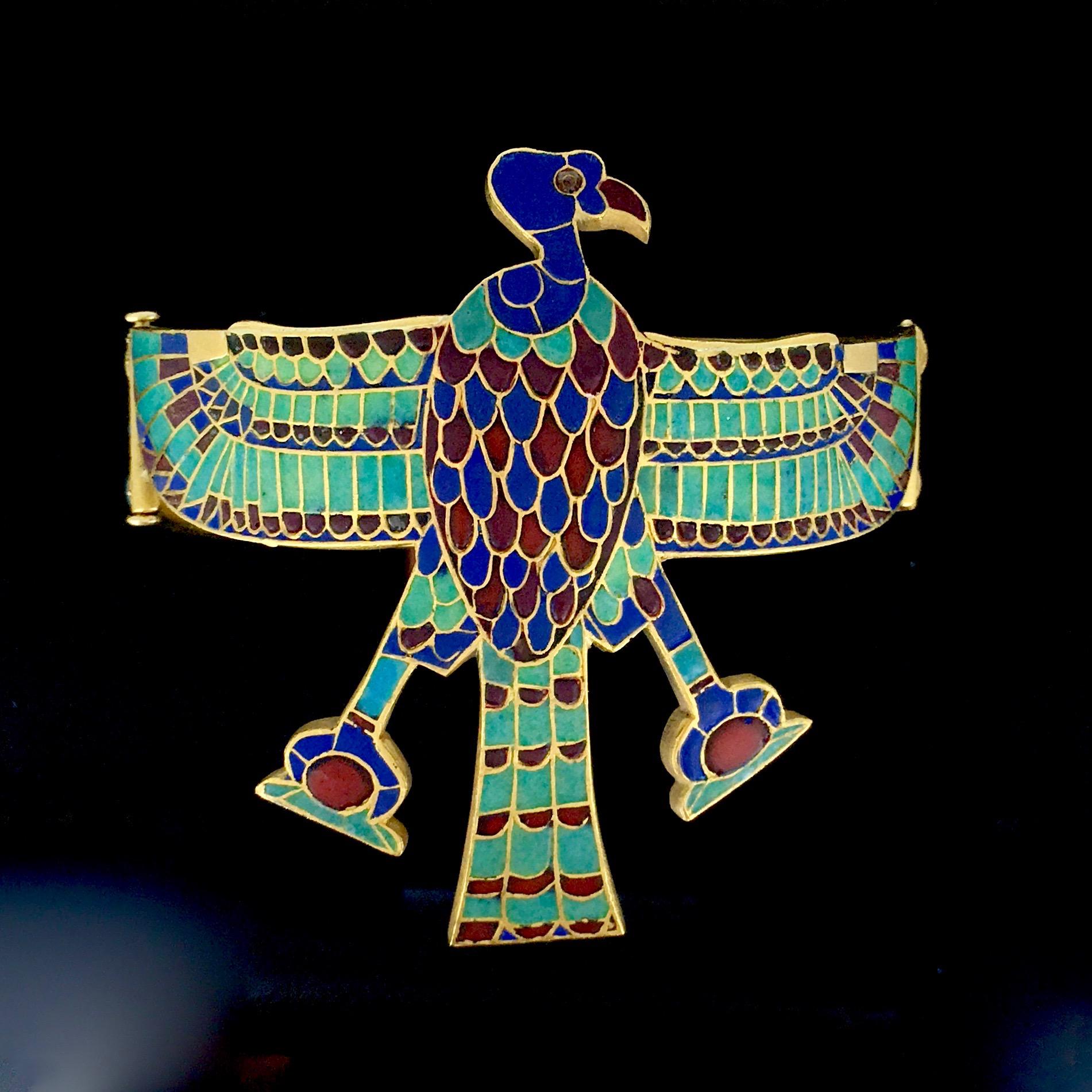 Circa:	Victorian Egyptian Revival circa 1850

Weight:	166,7gr

Metal:	22kt Gold and enamel

Stones:	None

Hallmarks:	None

Condition:	Very Good / Few traces of wears

Comments:	This fabulous armlet features the Vulture spreading his wings, symbol of