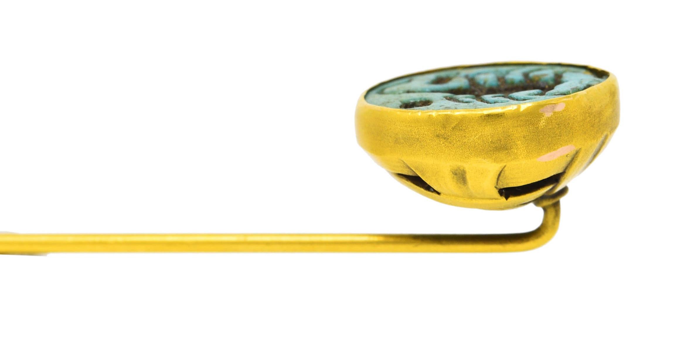 Cabochon Victorian Egyptian Revival Turquoise 18 Karat Yellow Gold Scorpion Stick Pin