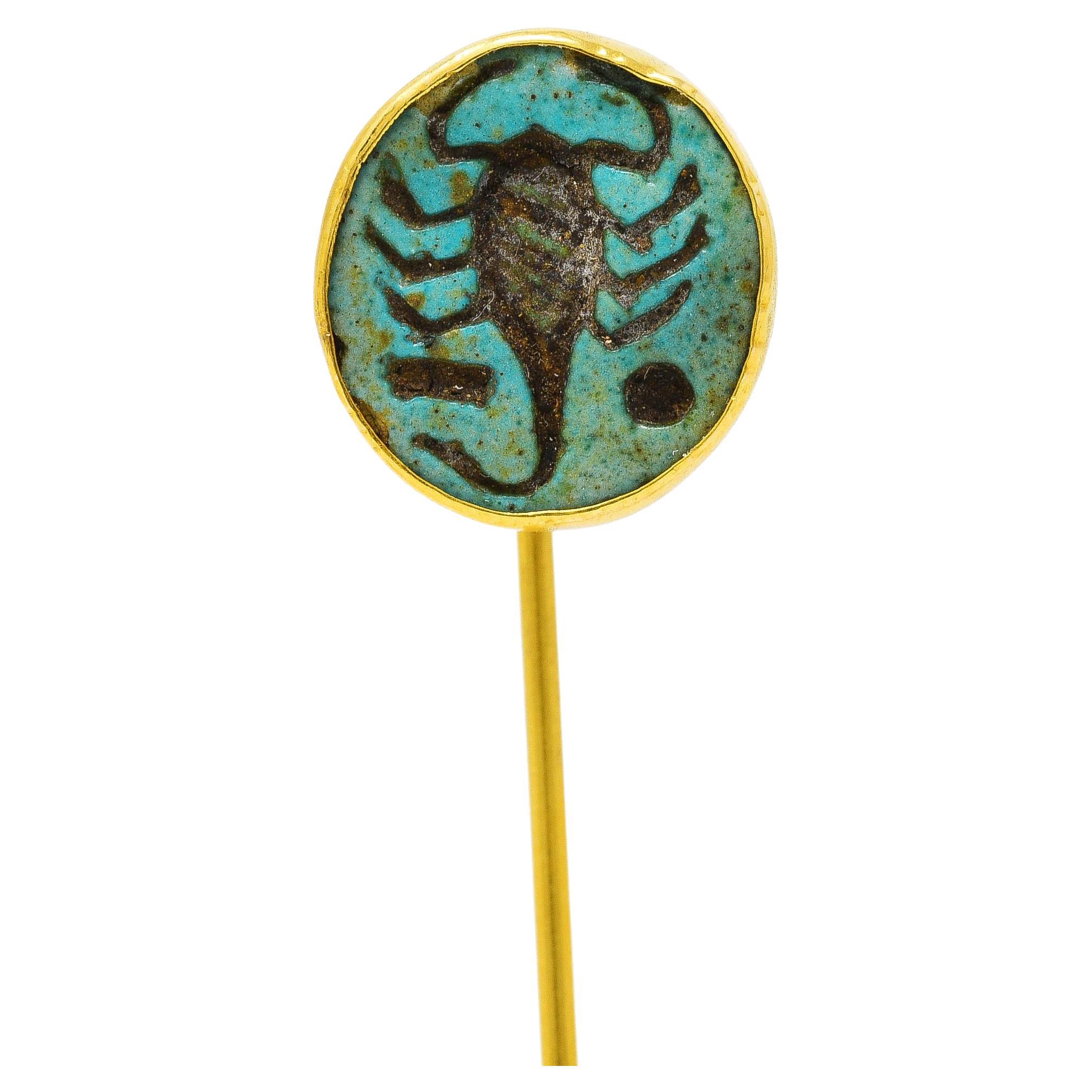 Victorian Egyptian Revival Turquoise 18 Karat Yellow Gold Scorpion Stick Pin