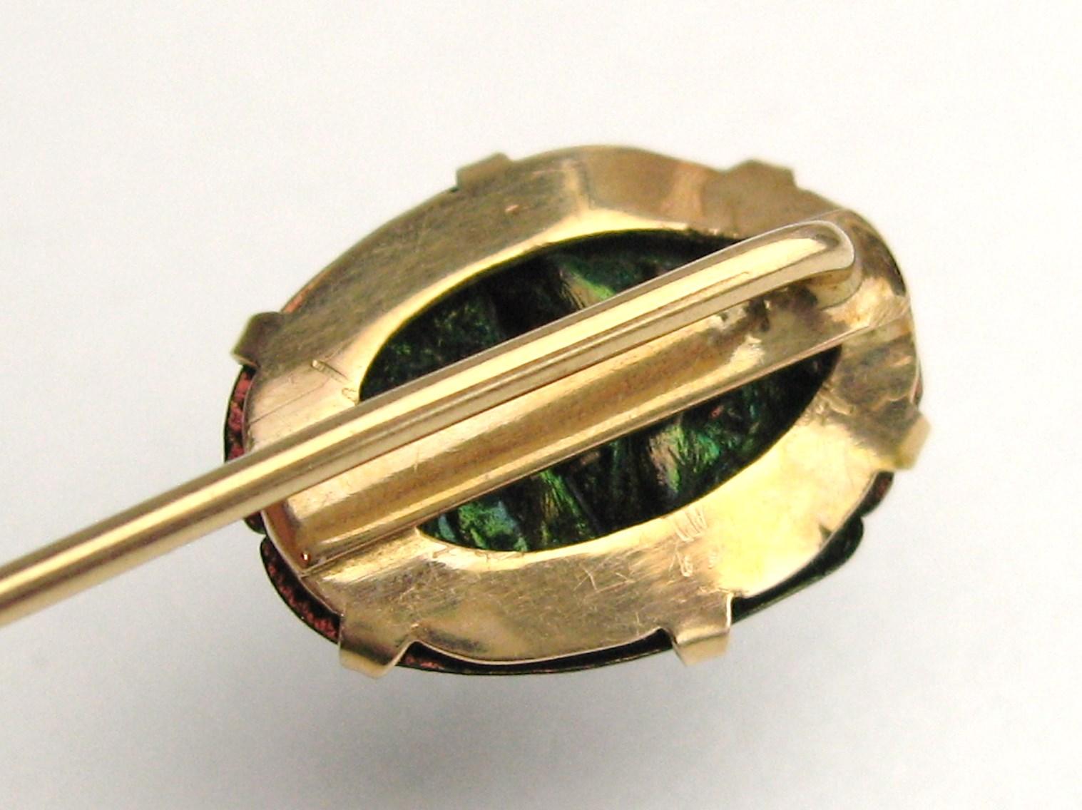 14 Karat Gold Victorian Egyptian Scarab Beetle Brooch Stick Pin In Good Condition In Wallkill, NY