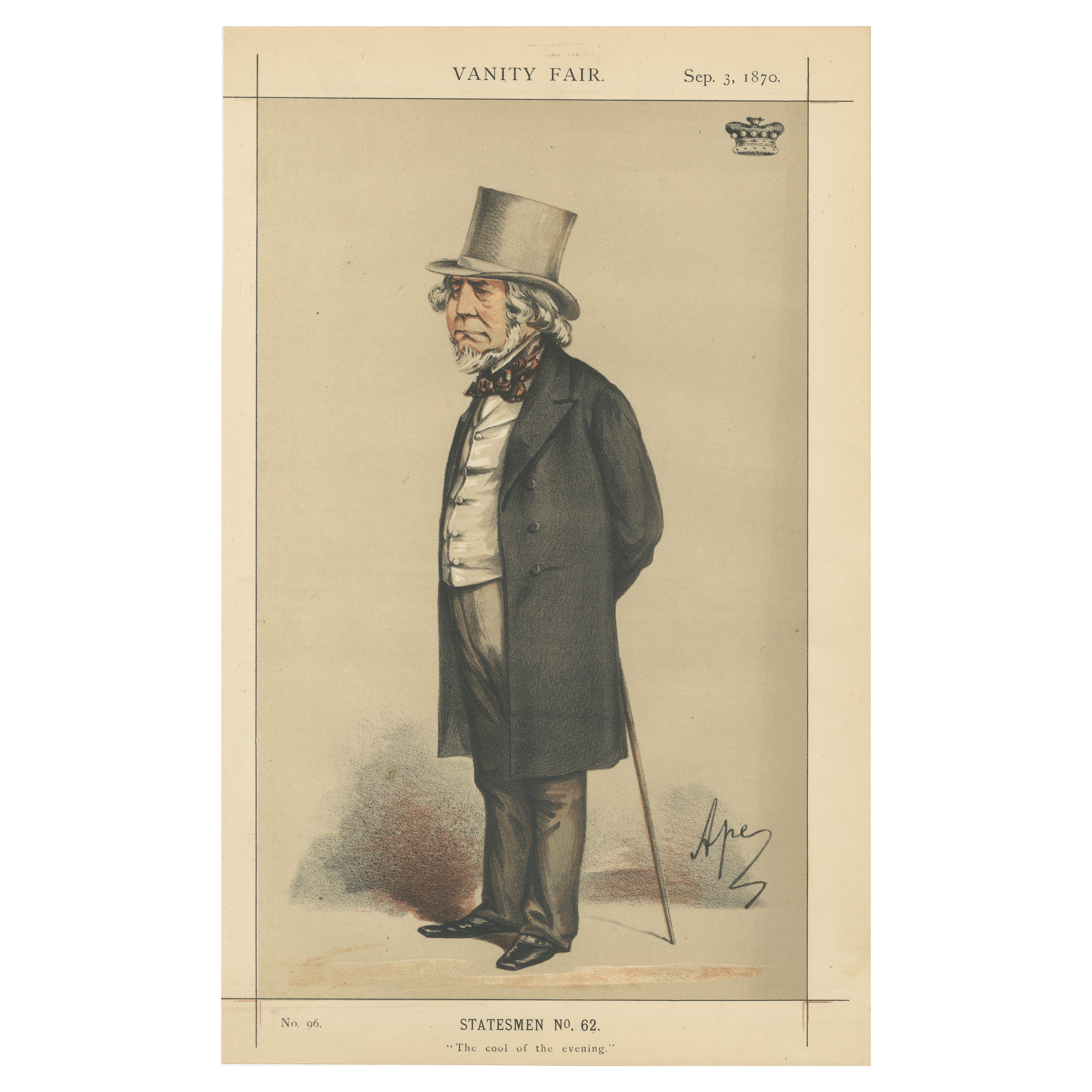 Victorian Elder Statesman with Cane – Vanity Fair Statesmen No. 62, 1870