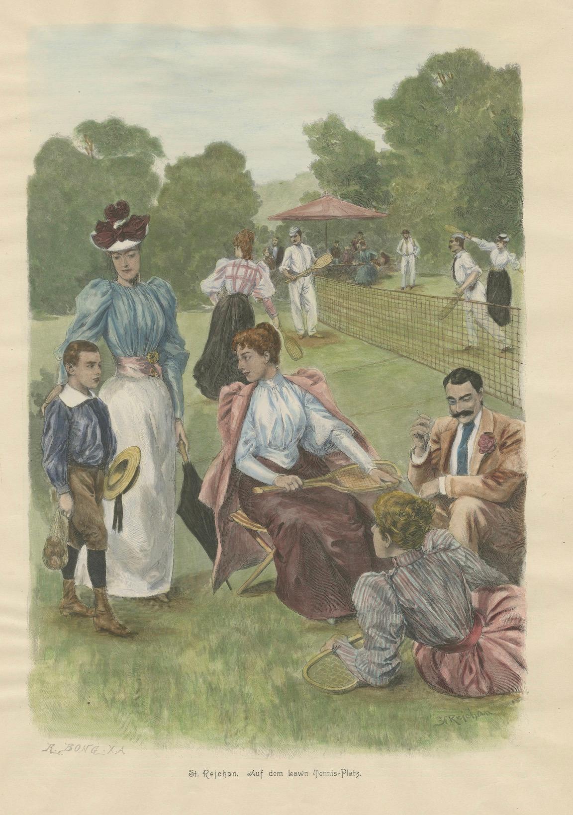 Paper Victorian Elegance and Leisure: A Day on the Lawn Tennis Court, ca.1895 For Sale