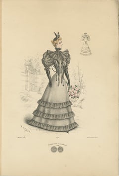 Victorian Elegance: Detailed Fashion Lithograph by L. Michau and De Solar, 1889
