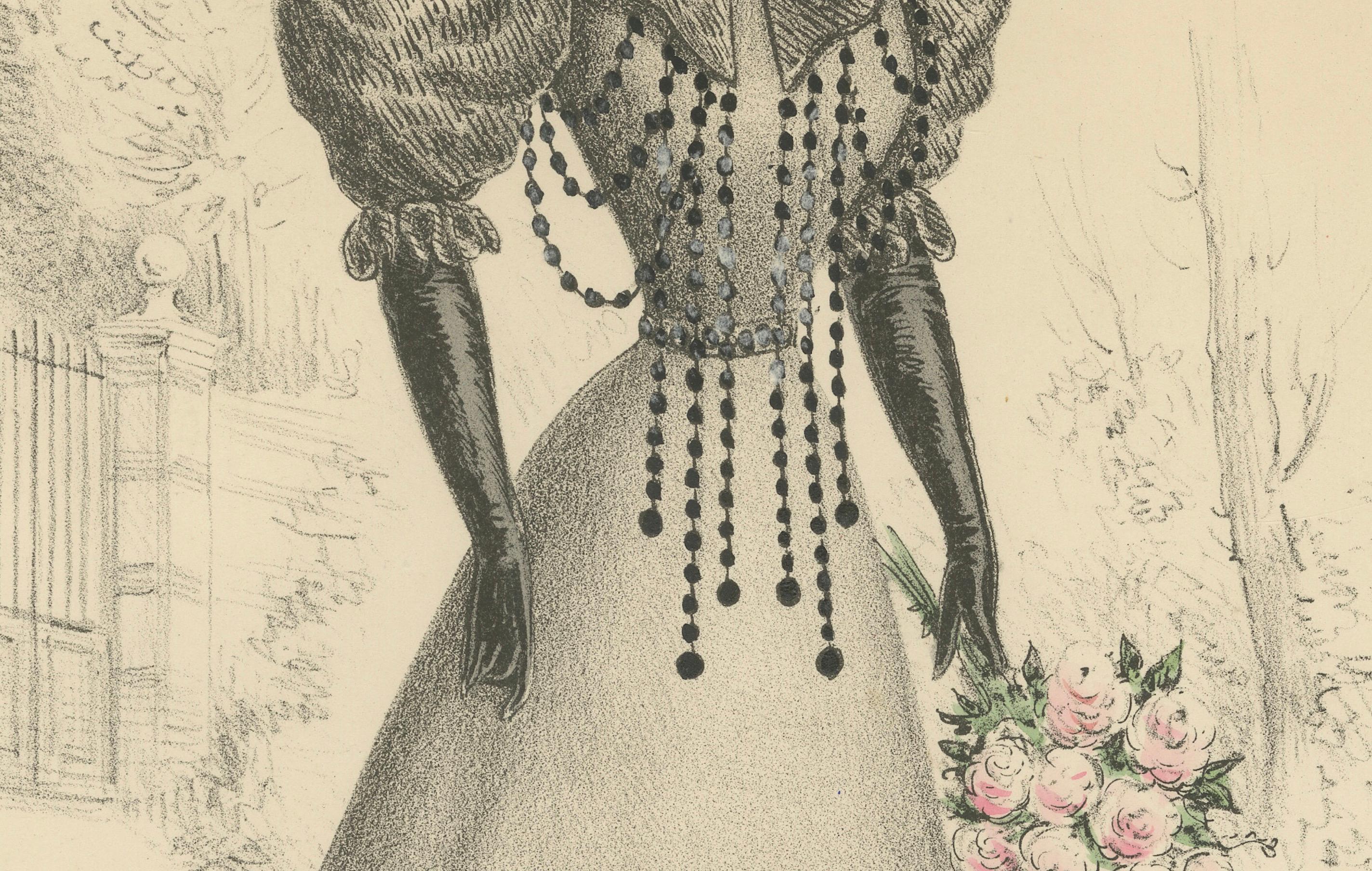 Victorian Elegance: Detailed Fashion Lithograph by L. Michau and De Solar, 1889 In Good Condition For Sale In Langweer, NL